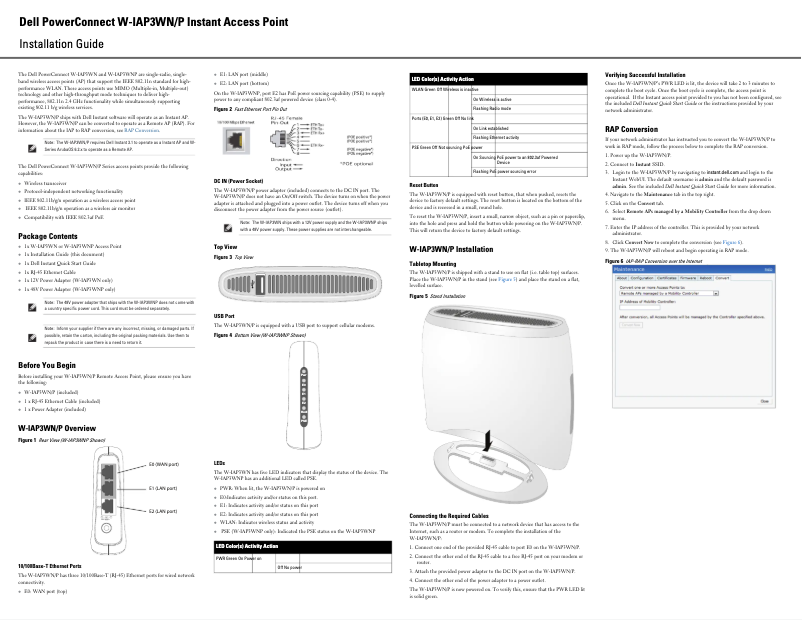 Imagen de la primera página del manual del dispositivo PowerConnect W-IAP3WN
