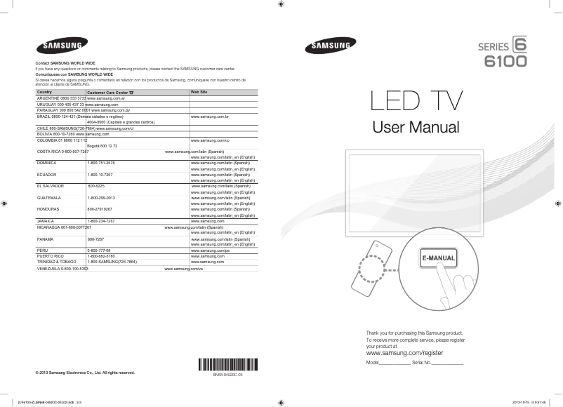 Imagen de la primera página del manual del dispositivo UN40F6100AG