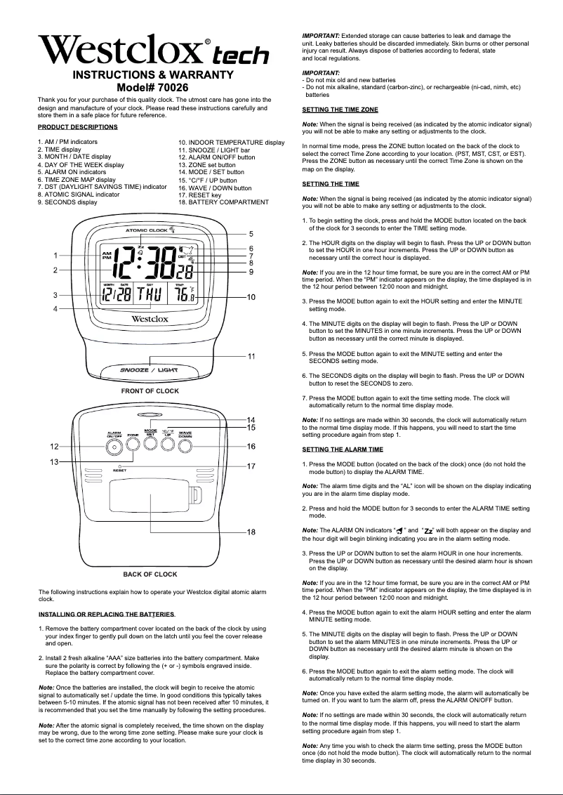 Página nº 1 - Manual de usuario Westclox 70026