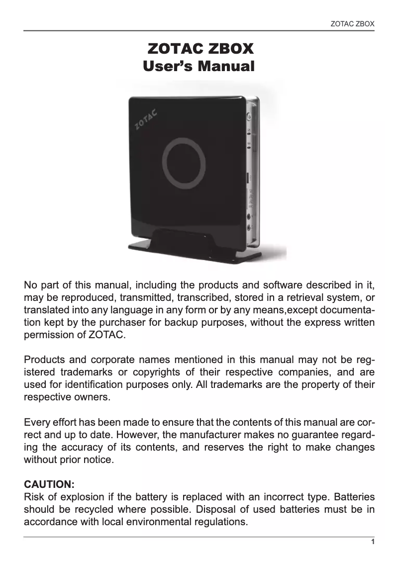 Página 1 del manual Manual de usuario Zotac MN321 PLUS