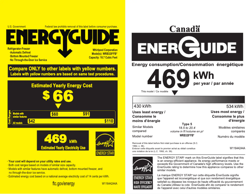 Página 1 del manual Etiqueta energética Whirlpool WRB329DFBW