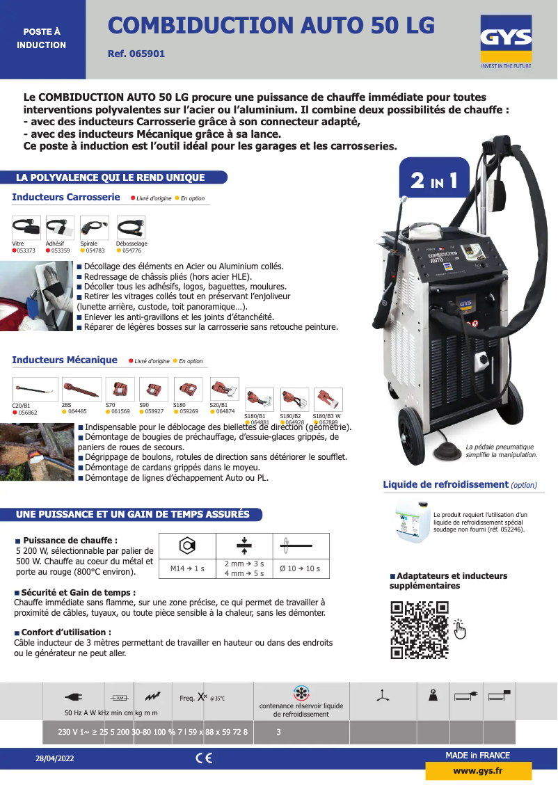 Página 1 del manual Ficha técnica GYS Combiduction Auto 50 LG