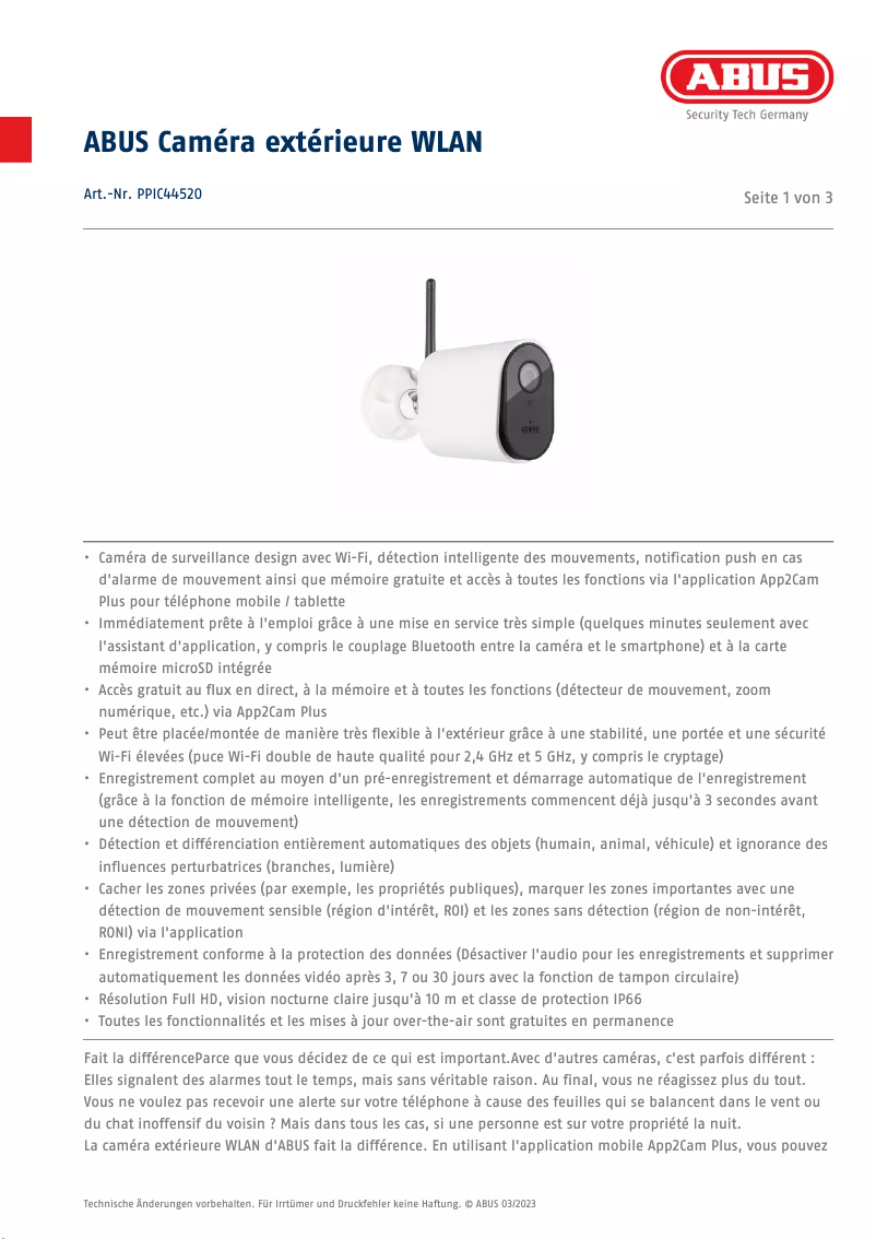 Página 1 del manual Ficha técnica Abus PPIC44520