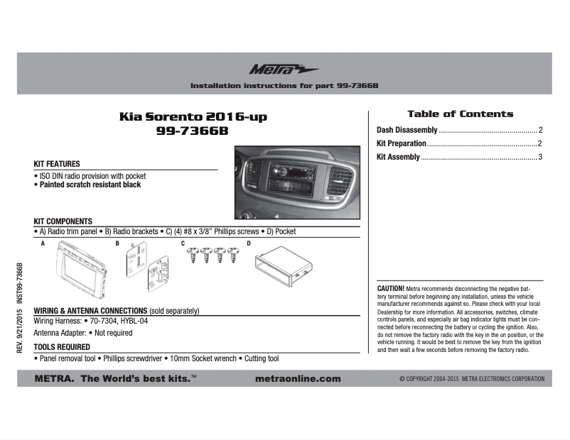 Imagen de la primera página del manual del dispositivo 99-7366B