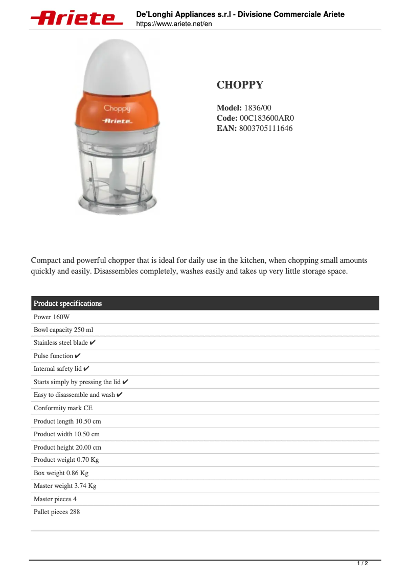 Imagen de la primera página del manual del dispositivo Choppy 1836