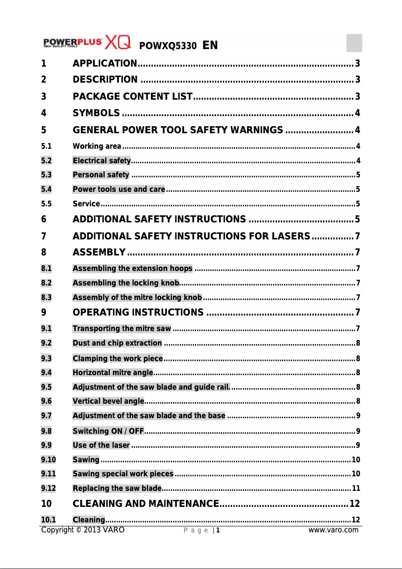 Imagen de la primera página del manual del dispositivo POWXQ5330