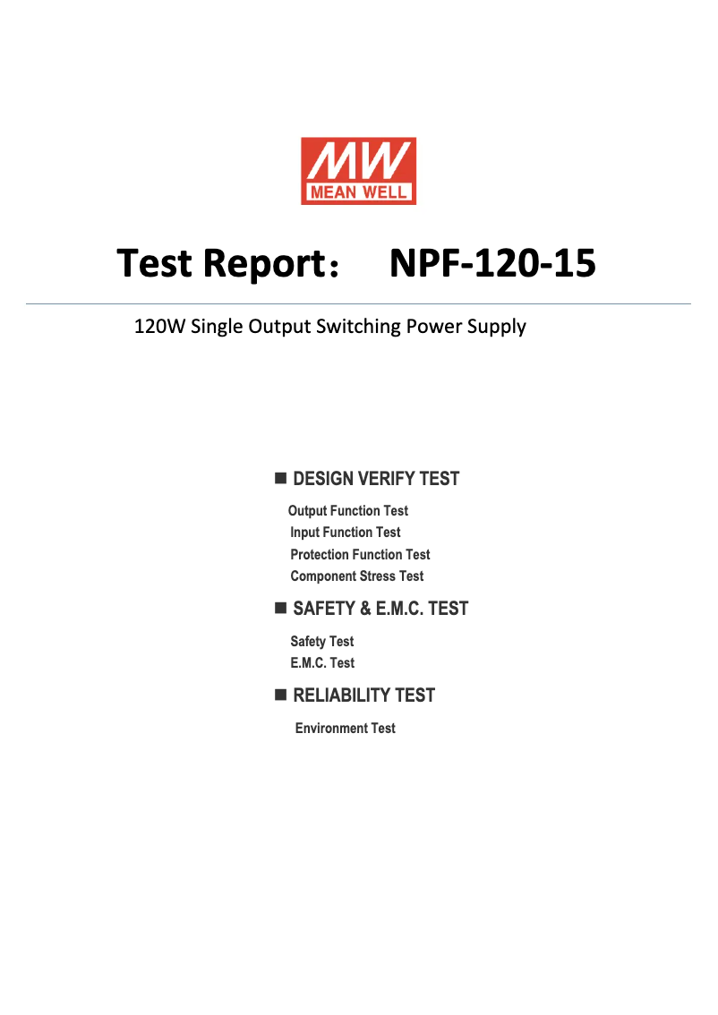 Página 1 del manual Ficha técnica Mean Well NPF-120-15