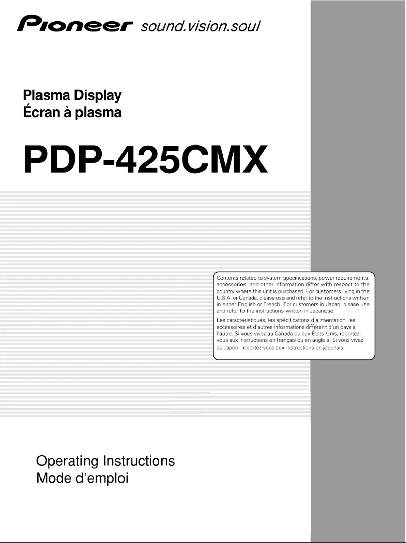 Imagen de la primera página del manual del dispositivo PDP-425CMX