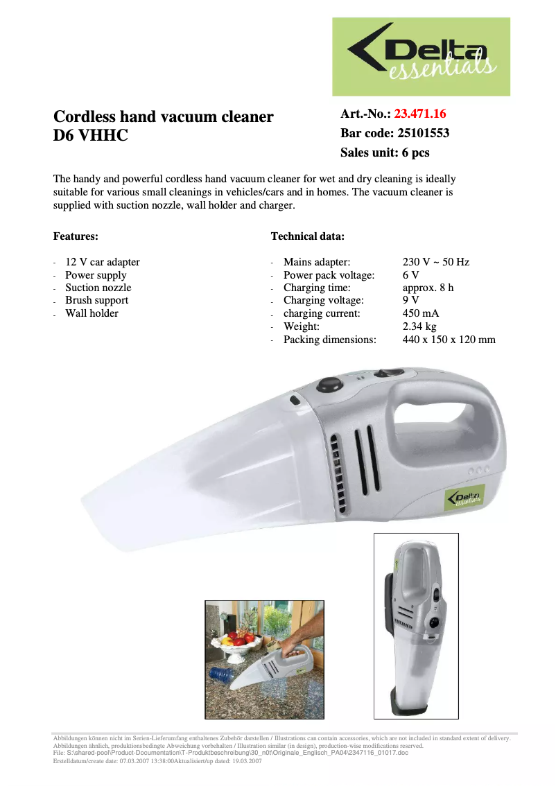 Imagen de la primera página del manual del dispositivo D6 VHHC