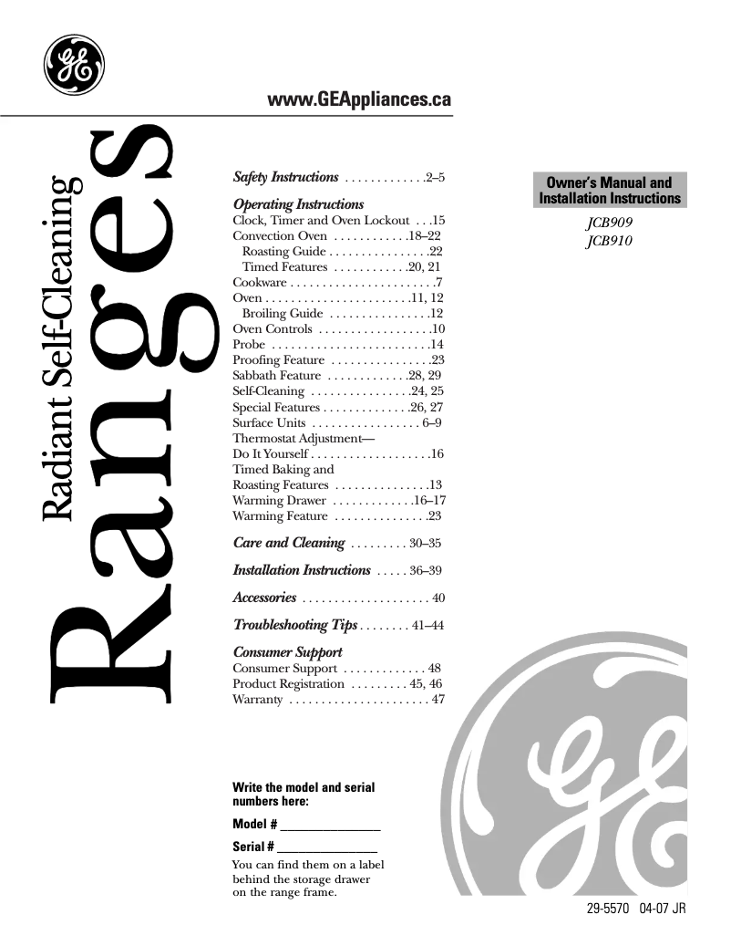 Imagen de la primera página del manual del dispositivo JCB909TKWW