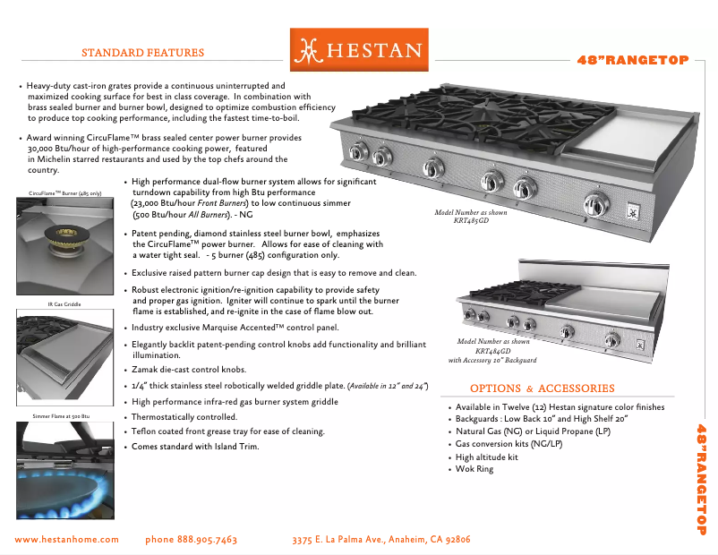 Página 1 del manual Ficha técnica Hestan KRT485GDNGBU