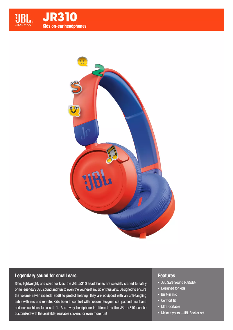 Página 1 del manual Ficha técnica JBL JR310