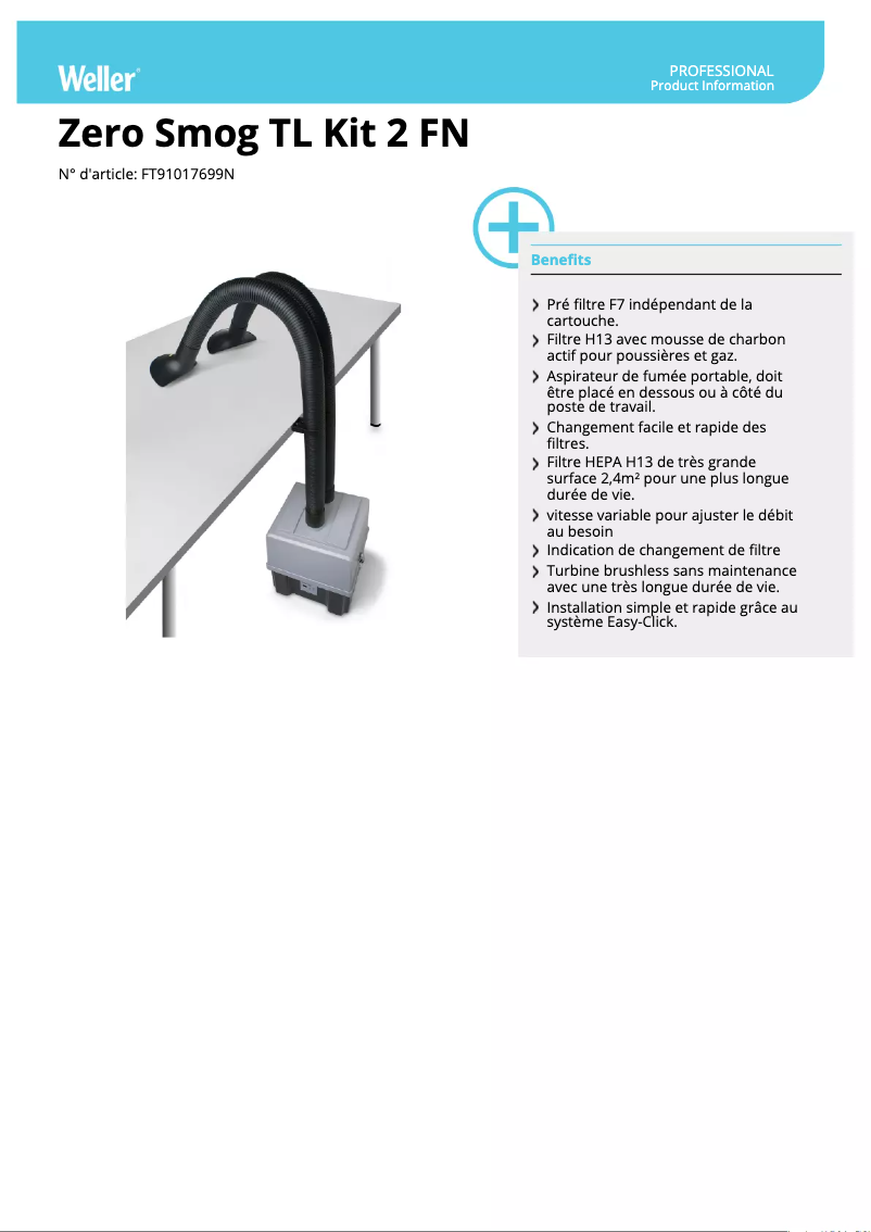 Página 1 del manual Ficha técnica Weller Zero Smog TL