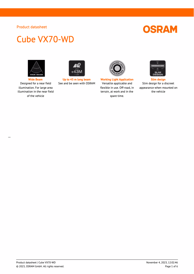 Página 1 del manual Ficha técnica Osram VX70-WD