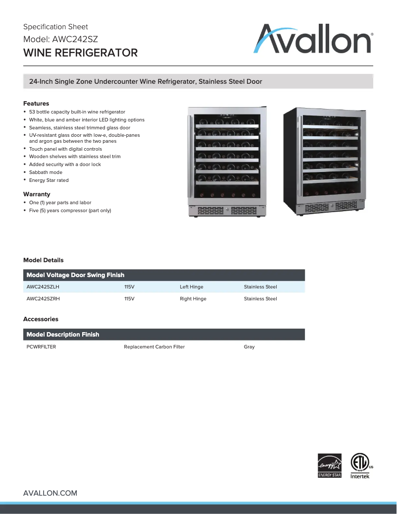 Imagen de la primera página del manual del dispositivo AWC242SZRH