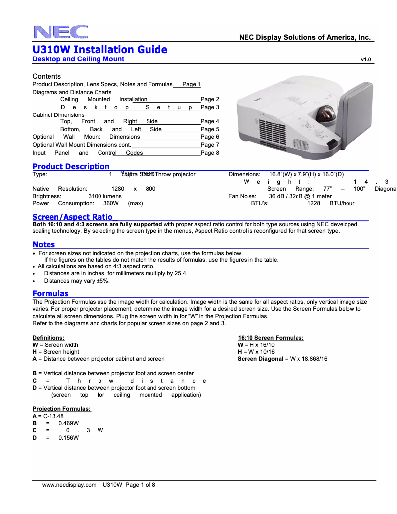 Página 1 del manual Manual de usuario NEC NP-U310W