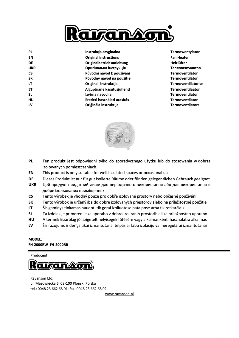 Imagen de la primera página del manual del dispositivo FH-2000RB