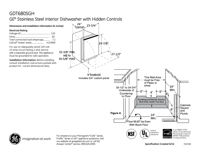 Página 1 del manual Ficha técnica GE GDT680SSHSS
