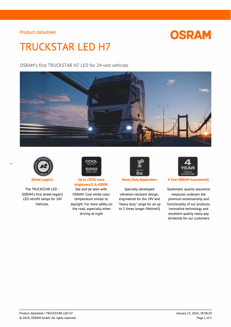 Página 1 del manual Ficha técnica Osram TRUCKSTAR LED H7-LED