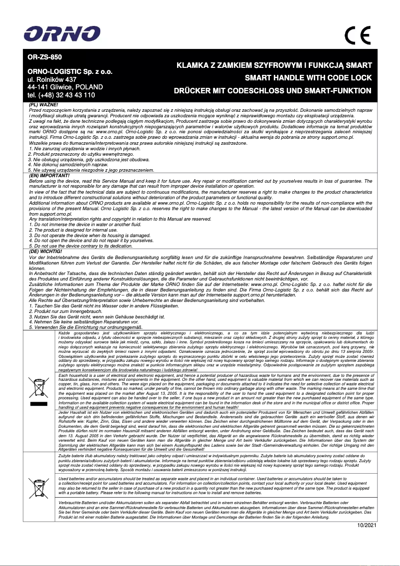 Página nº 1 - Manual de usuario ORNO OR-ZS-850