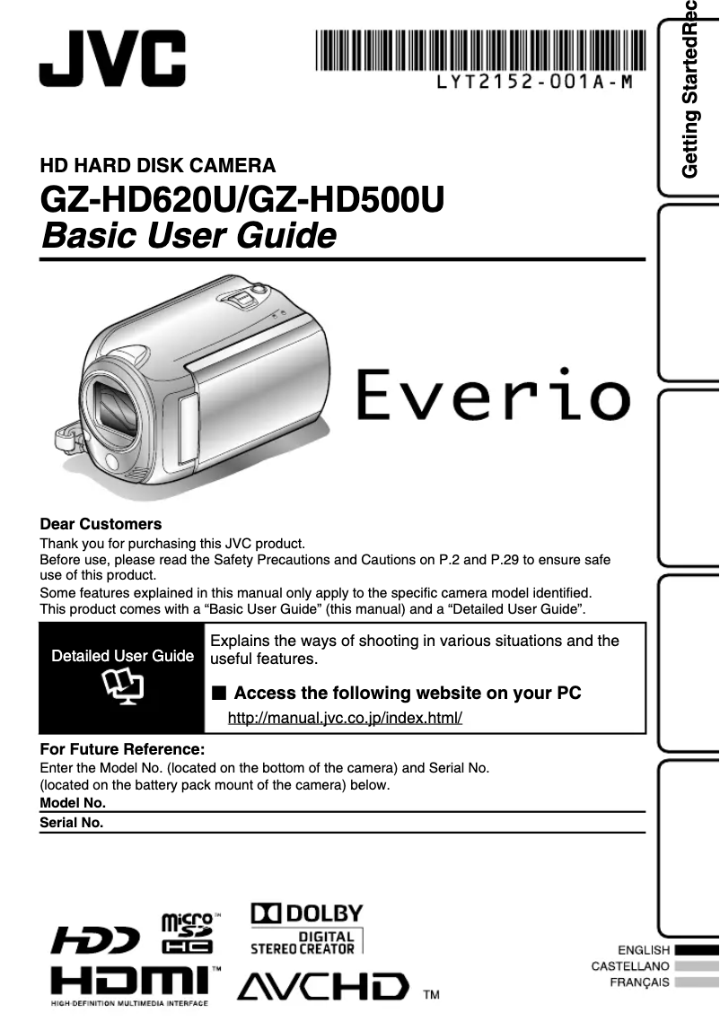 Página 1 del manual Manual de usuario JVC Everio GZ-HD620B