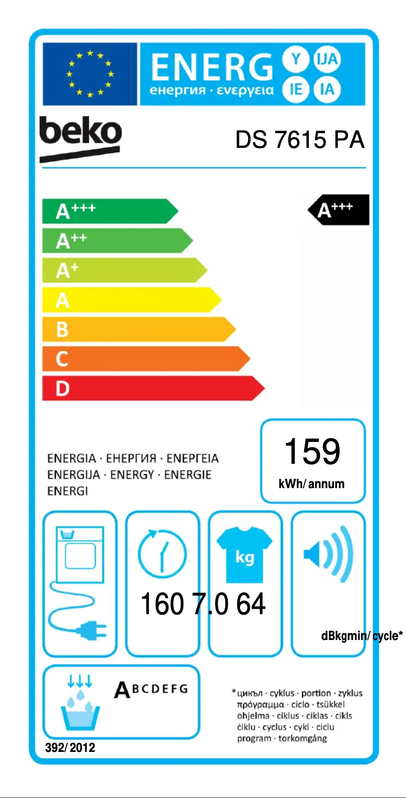 Página 1 del manual Etiqueta energética Beko DS 7615 PA