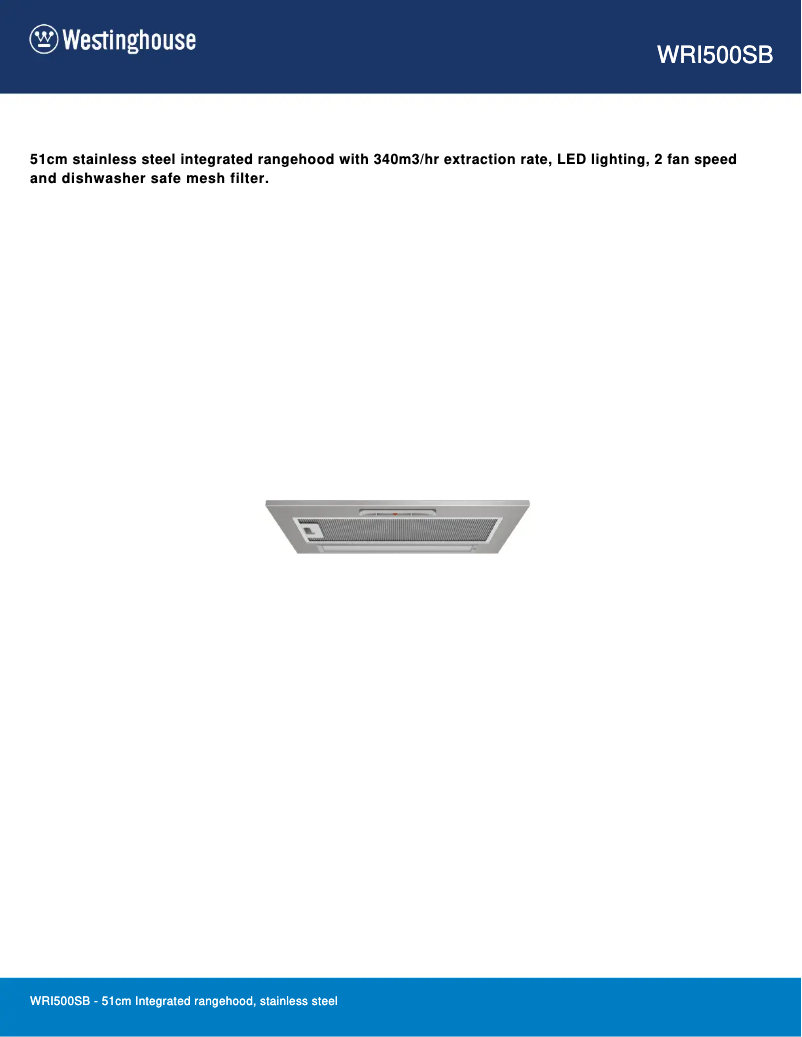 Página 1 del manual Ficha técnica Westinghouse WRI500SB
