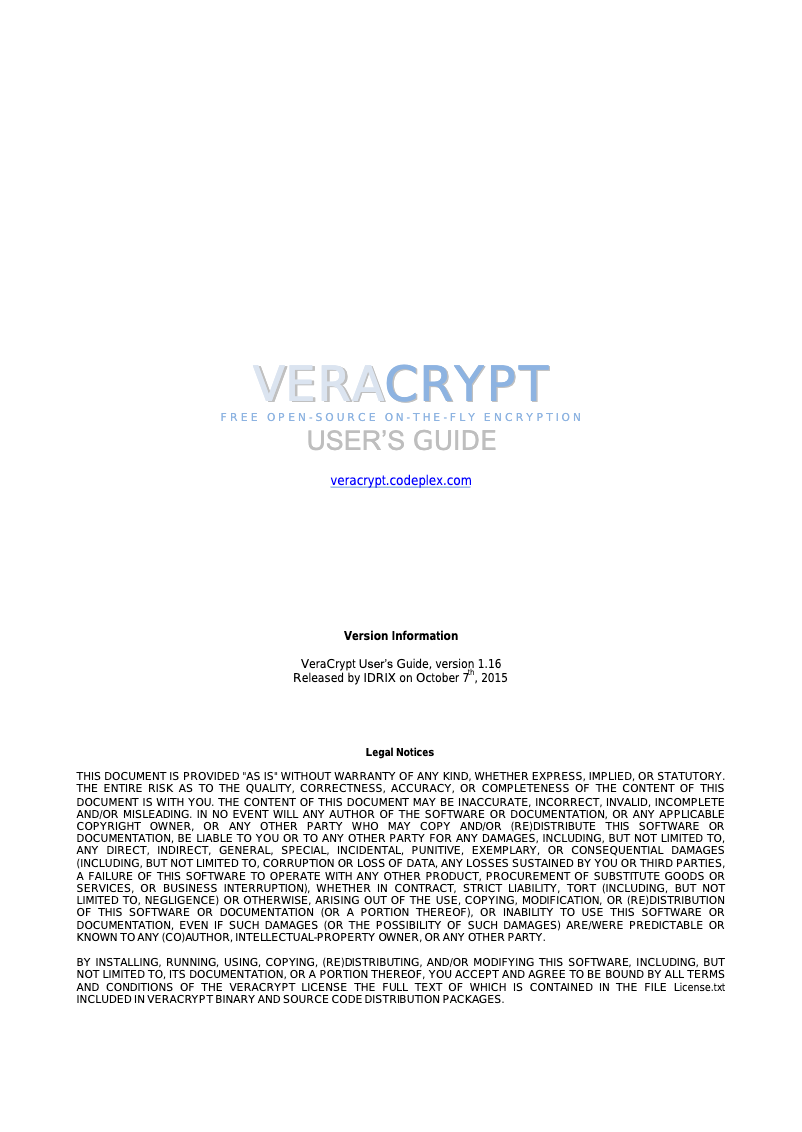 Página 1 del manual Manual de usuario VeraCrypt 1.16