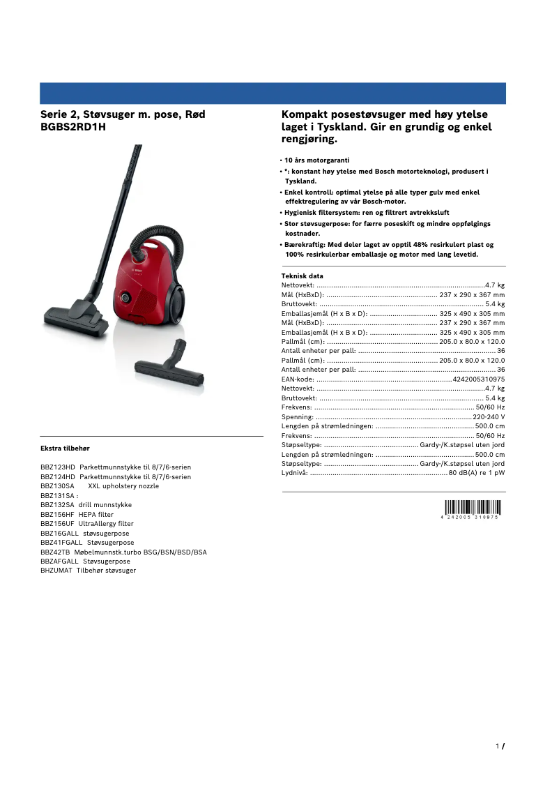 Página 1 del manual Folleto Bosch BGBS2RD1H