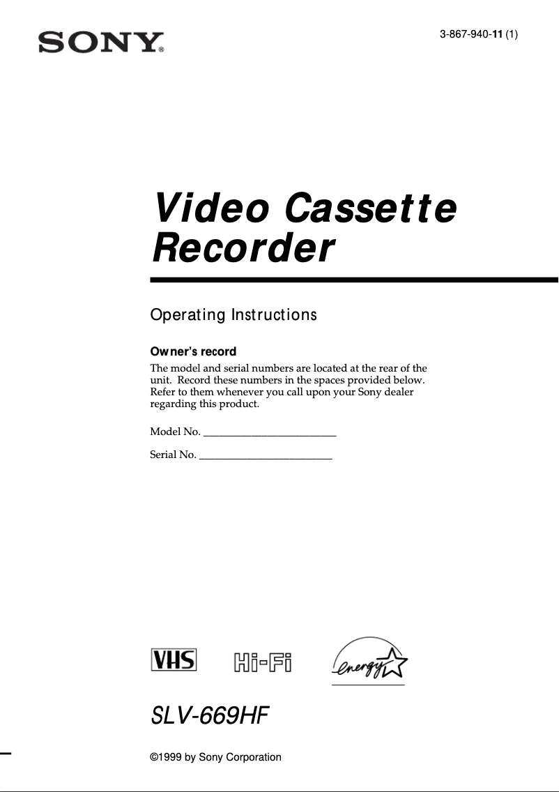 Página 1 del manual Manual de usuario Sony SLV-669HF