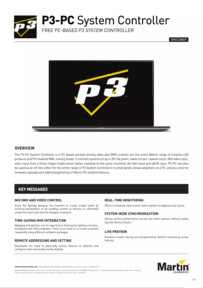 Página 1 del manual Ficha técnica Martin P3-PC