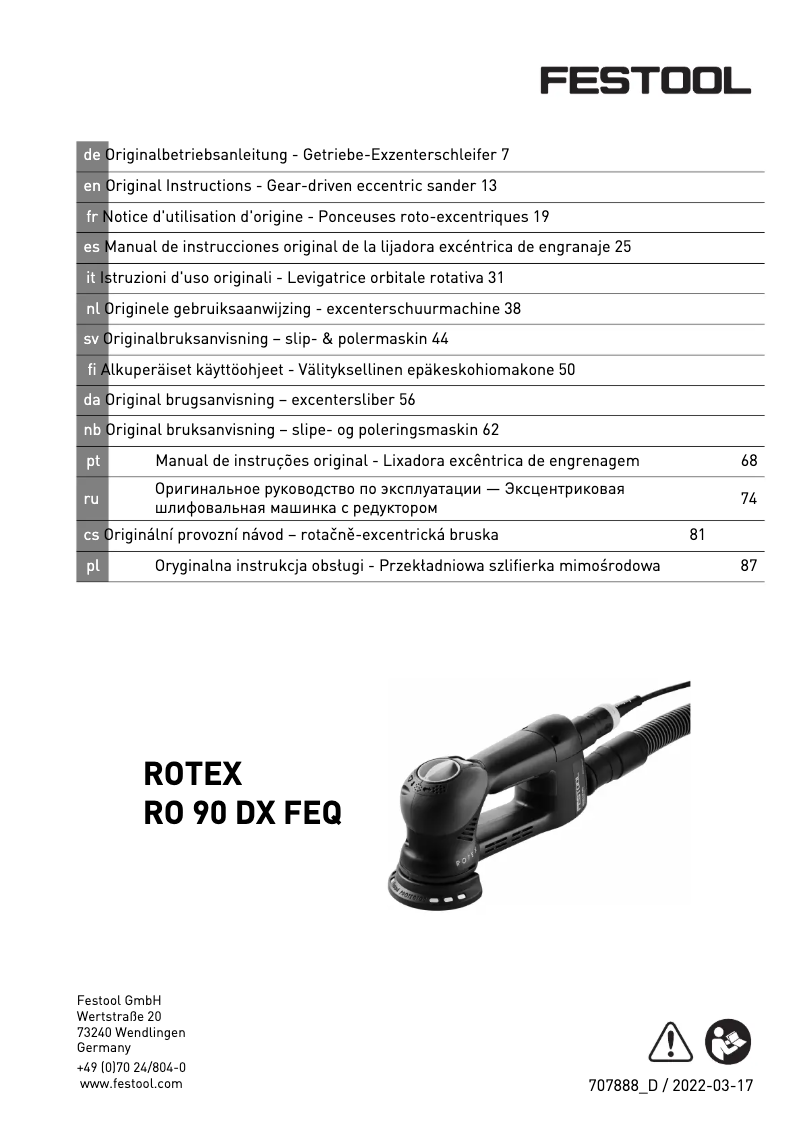 Página nº 1 - Manual de usuario Festool Rotex RO 90 DX FEQ