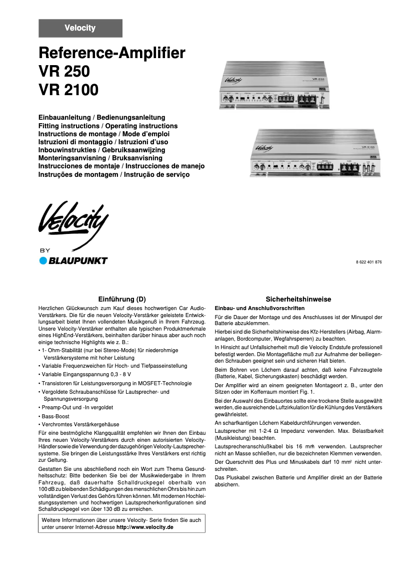 Página 1 del manual Manual de usuario Blaupunkt Velocity VR 2100