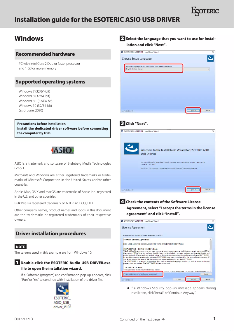Página 1 del manual Guía de instalación Esoteric N-05XD