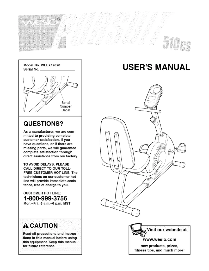 Página nº 1 - Manual de usuario Weslo Pursuit 510cs