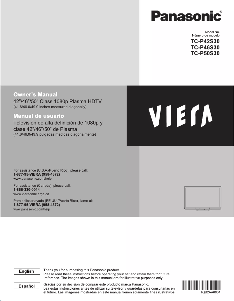 Imagen de la primera página del manual del dispositivo Viera TC-P50S30