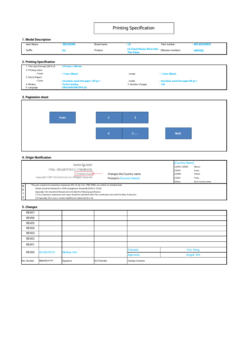 Imagen de la primera página del manual del dispositivo 38CK950N