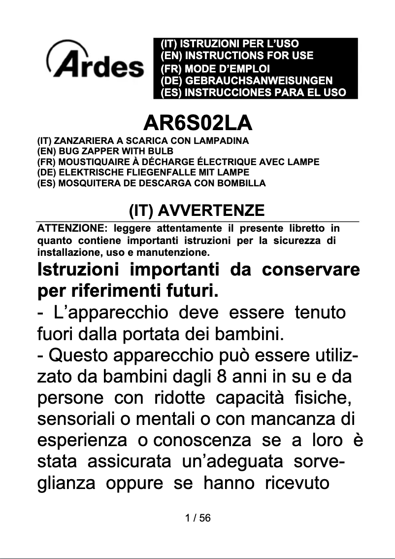 Imagen de la primera página del manual del dispositivo AR6S02LA