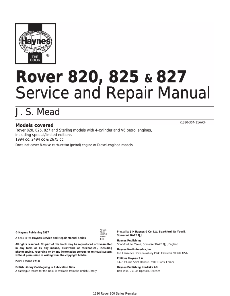 Página 1 del manual Manual de usuario Rover 825 (1997)