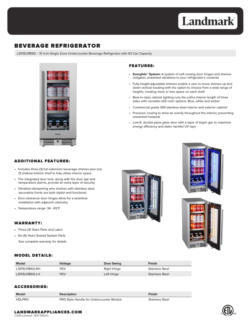 Página nº 1 - Ficha técnica Landmark L3015UI1BPR-LH