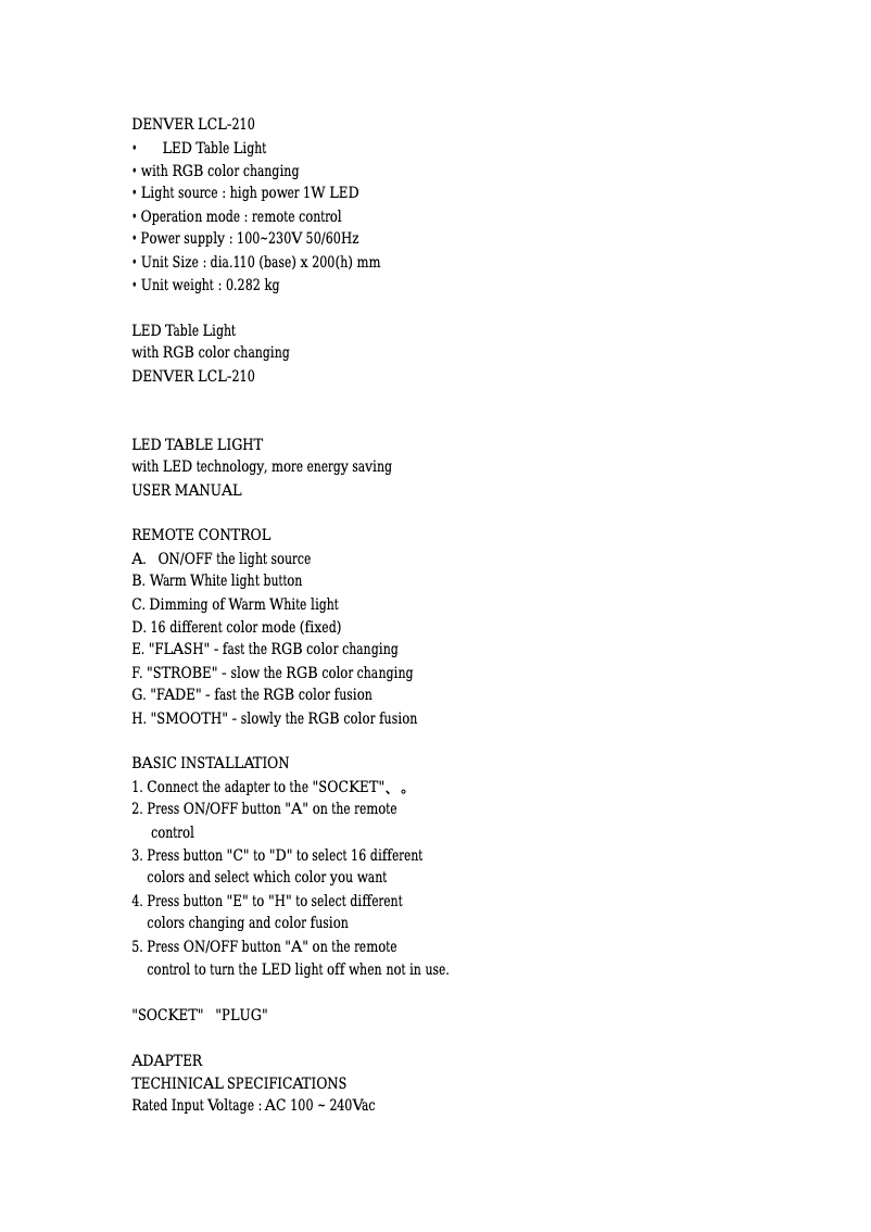 Imagen de la primera página del manual del dispositivo LCL-210