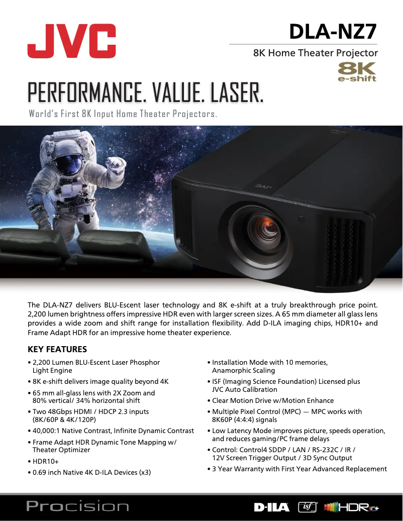 Página 1 del manual Ficha técnica JVC DLA-NZ7