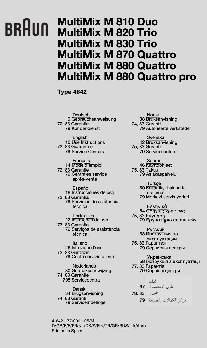 Página nº 1 - Manual de usuario Braun MultiMix M 870 Quattro
