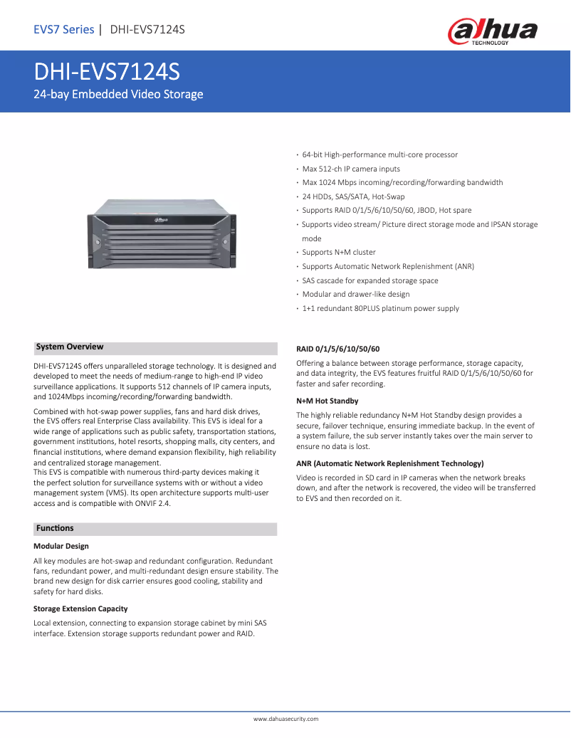 Página nº 1 - Ficha técnica Dahua Technology EVS7124S