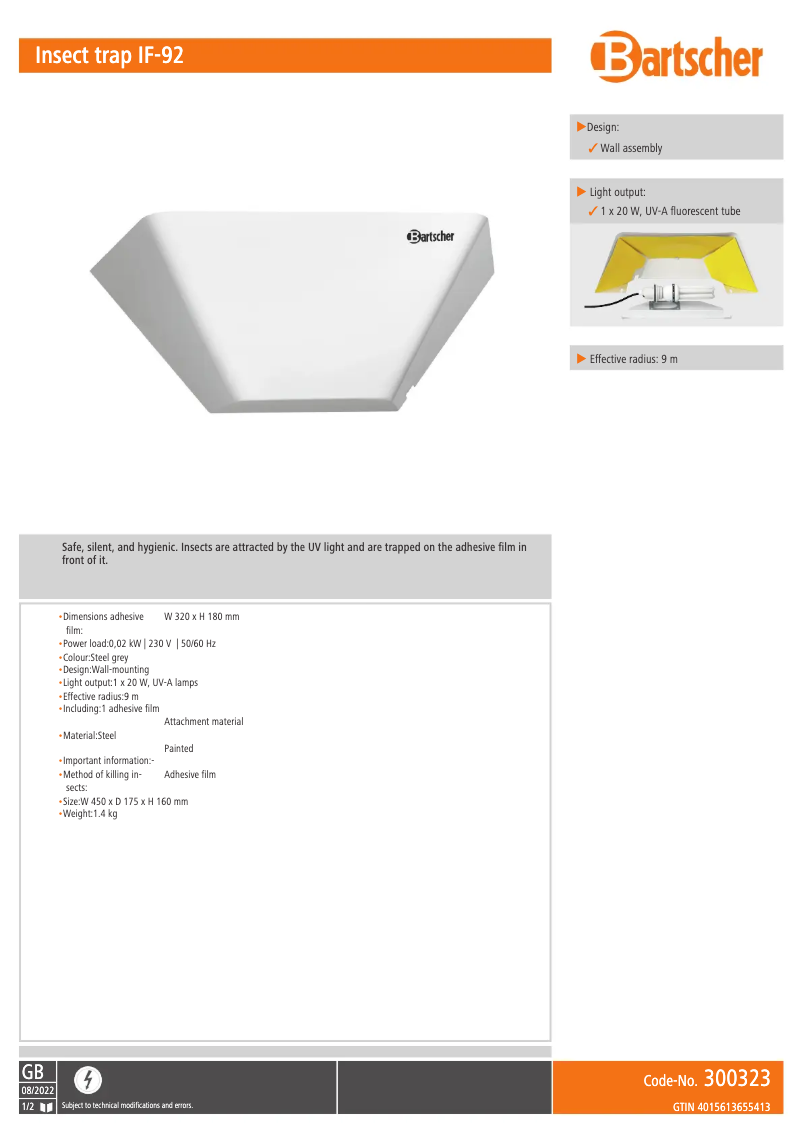 Página 1 del manual Ficha técnica Bartscher IF-92