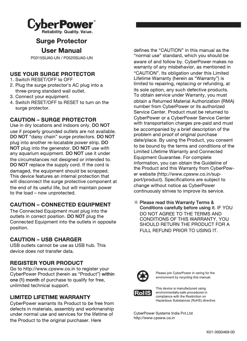 Imagen de la primera página del manual del dispositivo P0315SUA0