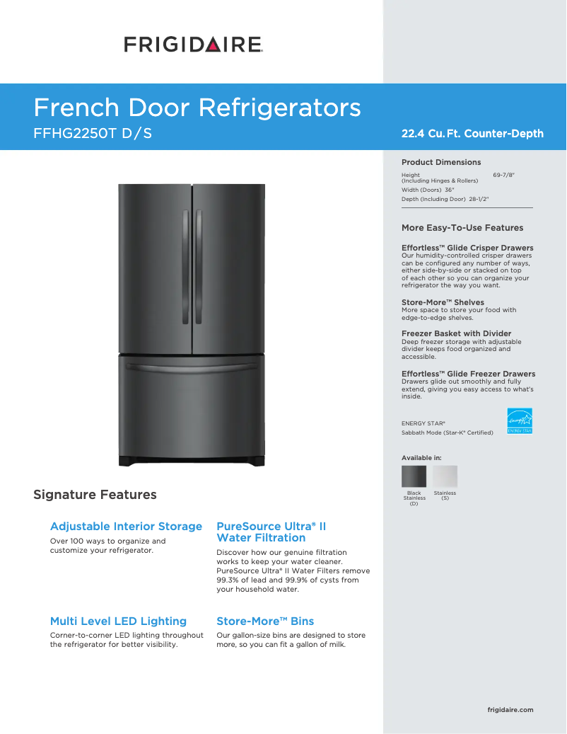 Página 1 del manual Ficha técnica Frigidaire FFHG2250T