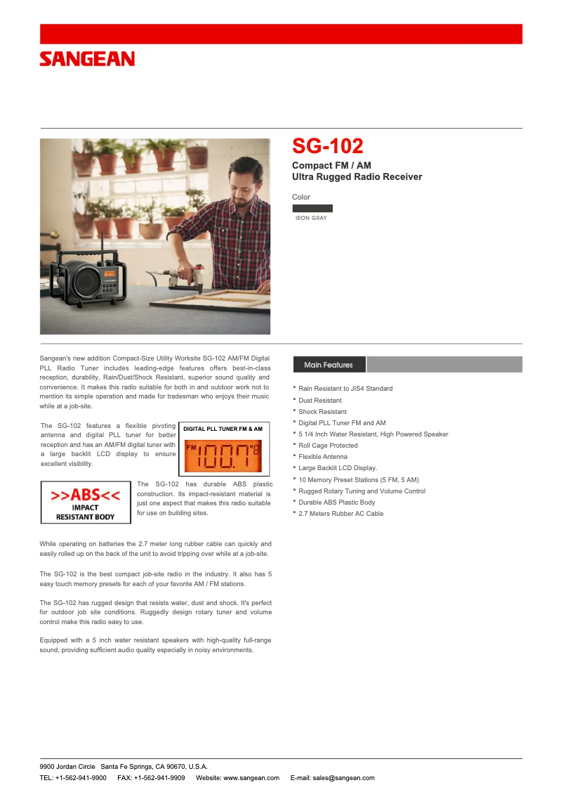 Página 1 del manual Ficha técnica Sangean SG-102