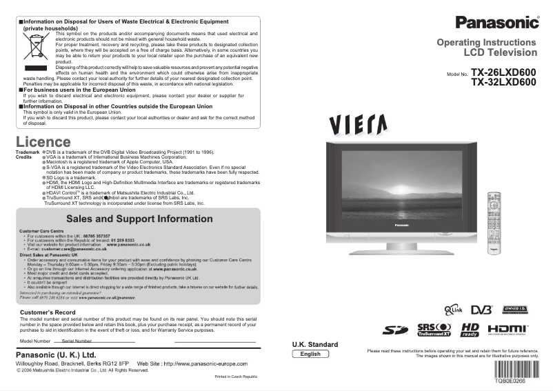 Página 1 del manual Manual de usuario Panasonic Viera TX-32LXD600