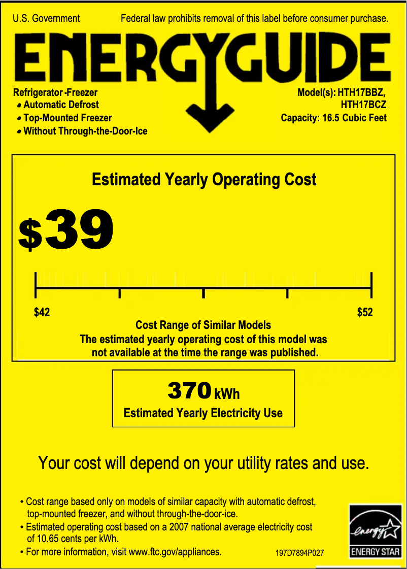 Página 1 del manual Etiqueta energética Hotpoint HTH17BBZRBB